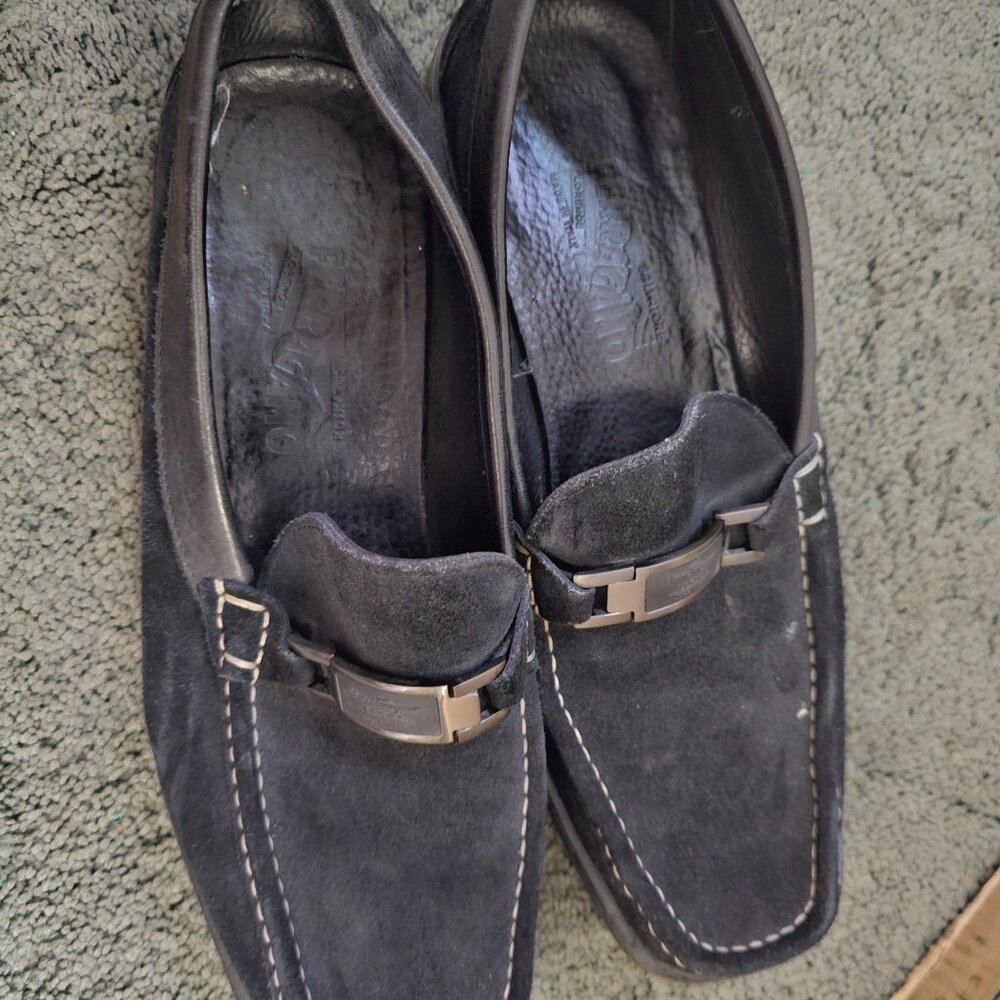 Salvatore Ferragamo Suede Black Male Loafers size 10.5